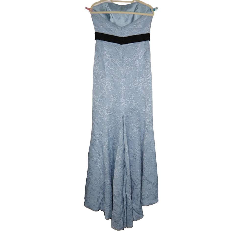 Monique Lhuillier Blue Strapless Textured Wool And Silk Formal Gown Size 12 - Image 4 of 4