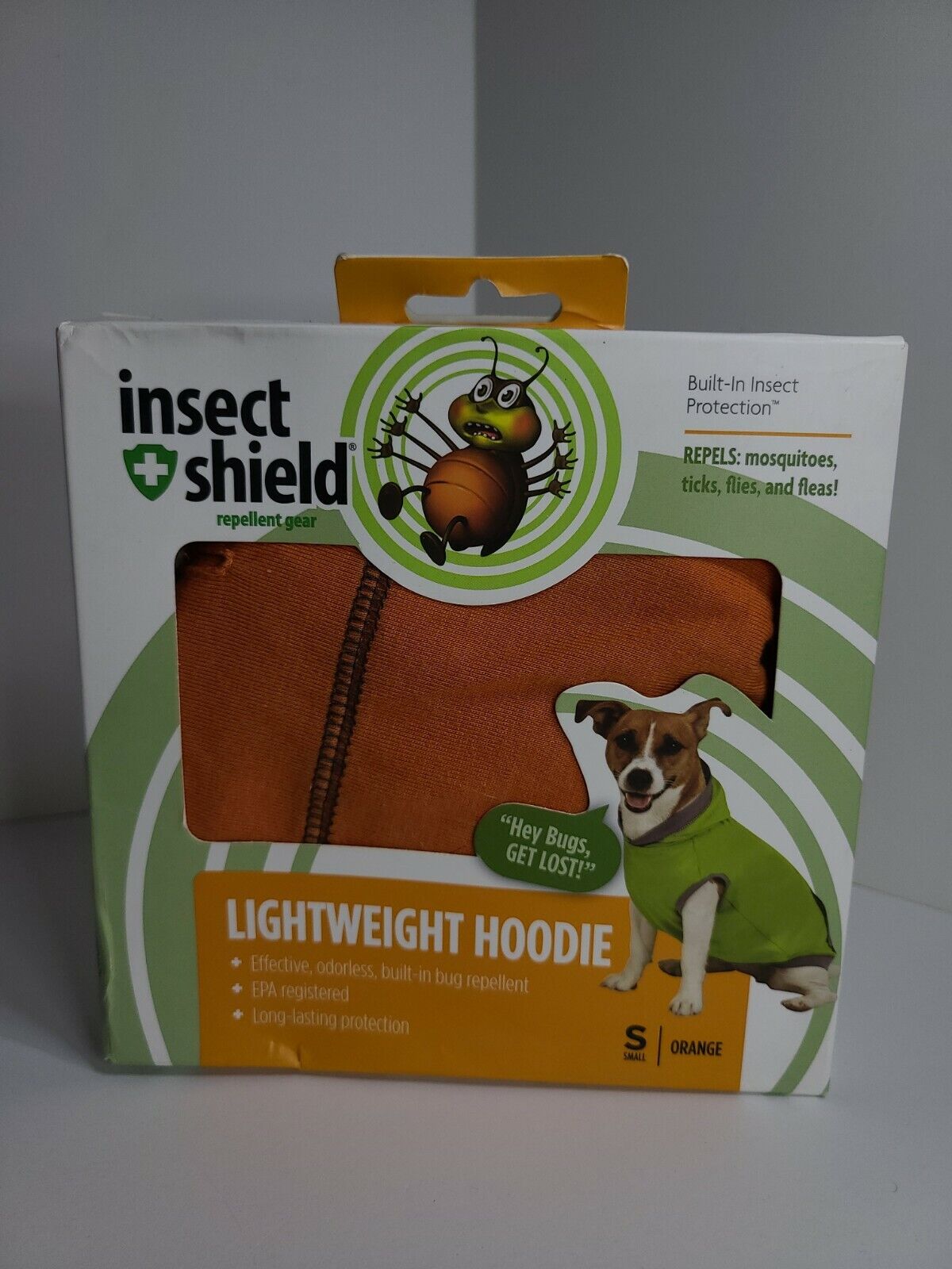 Insect Shield Repellent Gear Lightweight Hoodie for Dogs Orange Small NEW