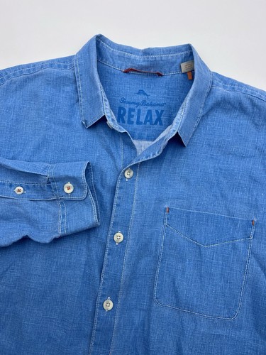 Tommy Bahama Relax Men's Blue XL Long Sleeve Button Down 100% Linen Shirt
