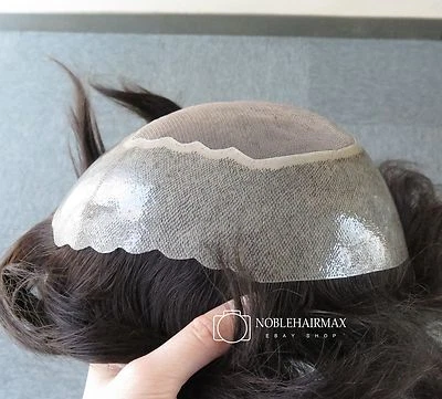 NOBLE HAIR Fine Mono Hair Replacement Poly Skin Toupee Men's Hairpieces System Human Hair