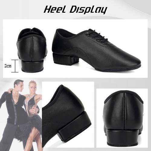 Mens Latin Dance Shoes Leather Men Ballroom Jazz Tango Shoes Low Heel Suede Sole - Picture 5 of 16