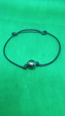 Black Pearl Adjustable leather braclet Tahiti