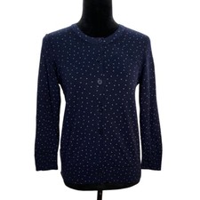 LOFT Cardigan Sweater S Navy Blue White Polka Dots 3/4 Sl Work NWT Ann Taylor