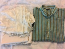 Aqua Green/Ivory Boys Silk Kurta Pajama 3 piece Indian/Pakistani Traditional