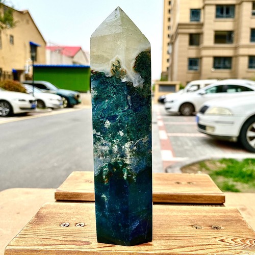 2.42LB Natural water grass agate wide column Obelisk quartz crystal sample colum - 第 3/13 張圖片