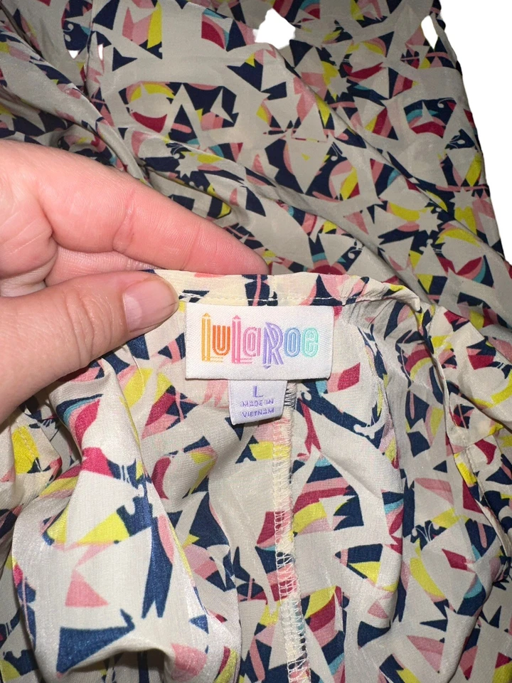 LuLaRoe Lindsay Kimono Jacket Size Large Cream Multicolor Geometric - Image 3 of 4