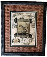 Art Print Framed behind Glass - Zebra over the map of Africa (718E)