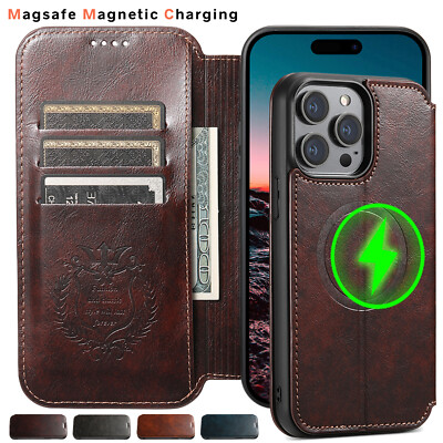 Mag Safe Magnetic Leather Card Wallet Stand Case For iPhone 15 Pro Max 14 13 12 