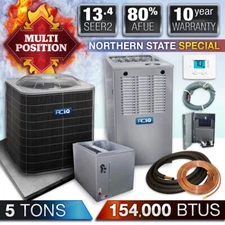 ACiQ 5 Ton Central AC & 154K BTU 80% Gas Furnace Split System, 13.4 SEER2