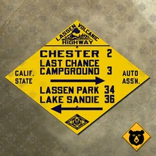Lassen Volcanic Highway Chester California CSAA road sign auto club 17x13