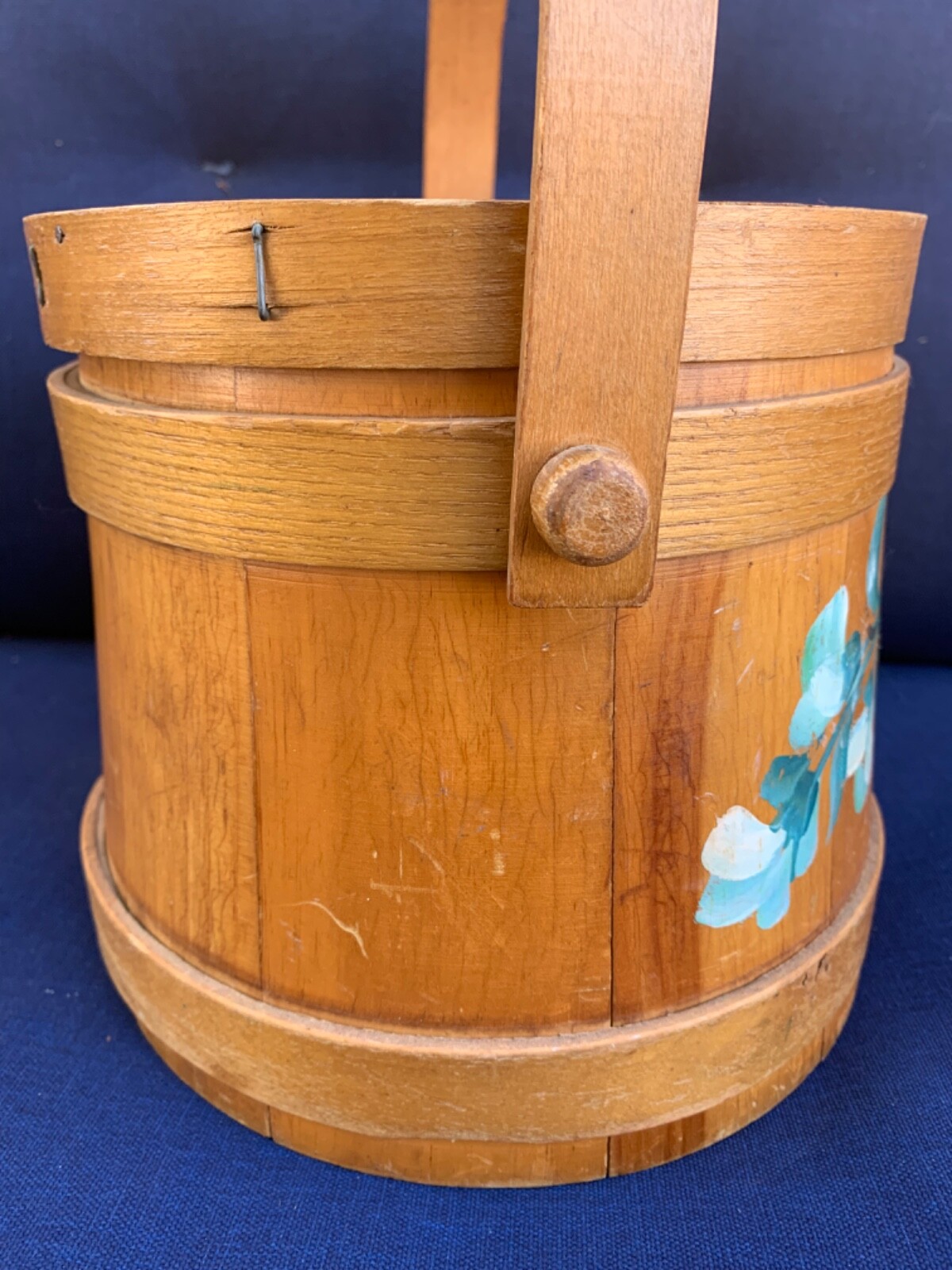 Large Vintage Antique Wooden Hand Painted Tole Firkin w Lid Folk Art  Bucket