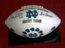 NOTRE DAME 11-TIME CHAMPIONS SOUVENIR FOOTBALL SIGNED BY ARA PARSEGHIAN & RUDY 