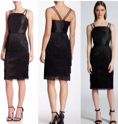 Shoshanna Midnight Black Vera Fringe Dress Cocktail Double Straps 9138109  Size 2 | eBay