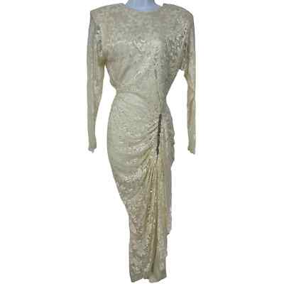 VTG Ivory Lace Long Sleeve Fitted Wedding Prom Midi Dress Rhinestones Slit Sz XS | eBay VTG Ivory Lace Long Sleeve Fitted Wedding Prom Midi Dress Rhinestones Slit Sz XS | eBay