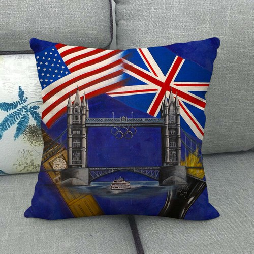 18" Union Jack British Flag Pillow Case London Bus Telephone Booth Cushion Cover - Picture 13 of 66