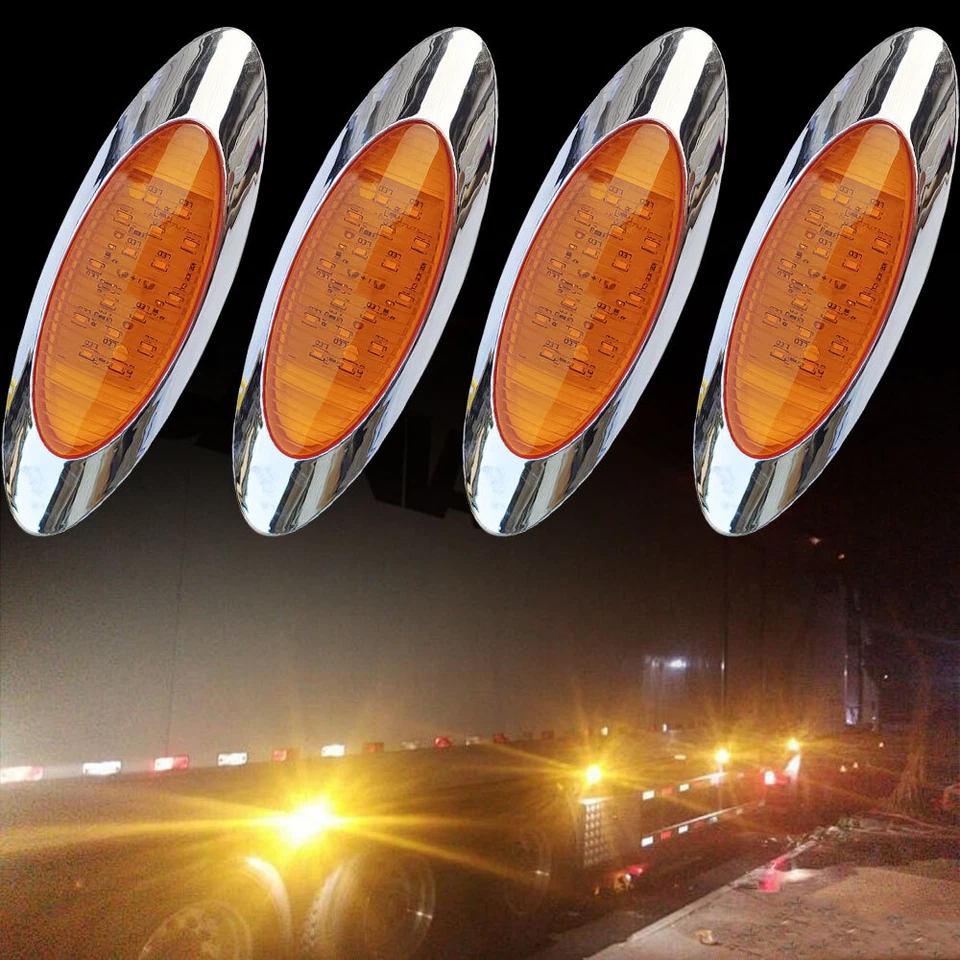 Four Oval Freightliner Trailer Box TrucksSide Marker Lights Amber LED - Image 3 of 4