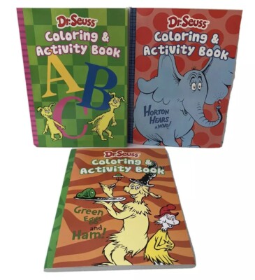 3 Dr Seuss Coloring & Activity Books Cat in the Hat Horton ABCs Preschool Fun