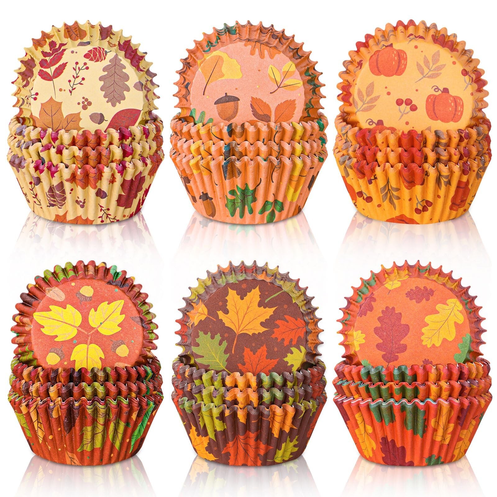Whaline 600Pcs Fall Thanksgiving Cupcake Liners Maple Leaf Pumpkin Acorn Baki...