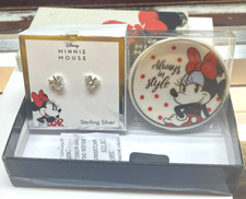 MINNIE MOUSE STERLING SILVER CLEAR CRYSTAL STUD EARRINGS  PLATE NIB