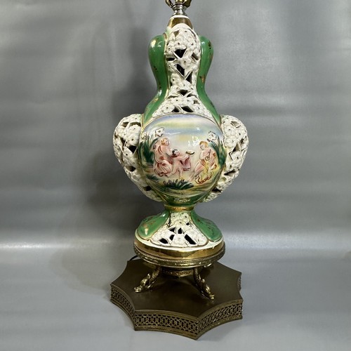 Vintage Capodimonte Italienische Porzellan Tischlampe Messing Fischfuß Handbemalt - Bild 6 von 18