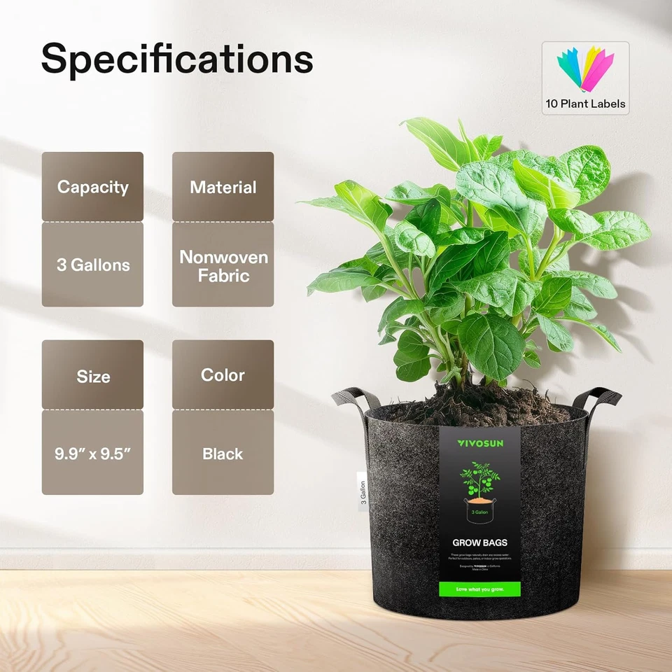 Paquete de 5 bolsas de cultivo de plantas de 3 galones macetas de tela no tejida engrosada de alta resistencia con H Foto 2 de 4