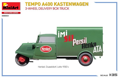 Tempo A400 Kastenwagen 3-Wheel Delivery Box Truck 1:35 Plastic Model Kit MINIART - Foto 4 di 5