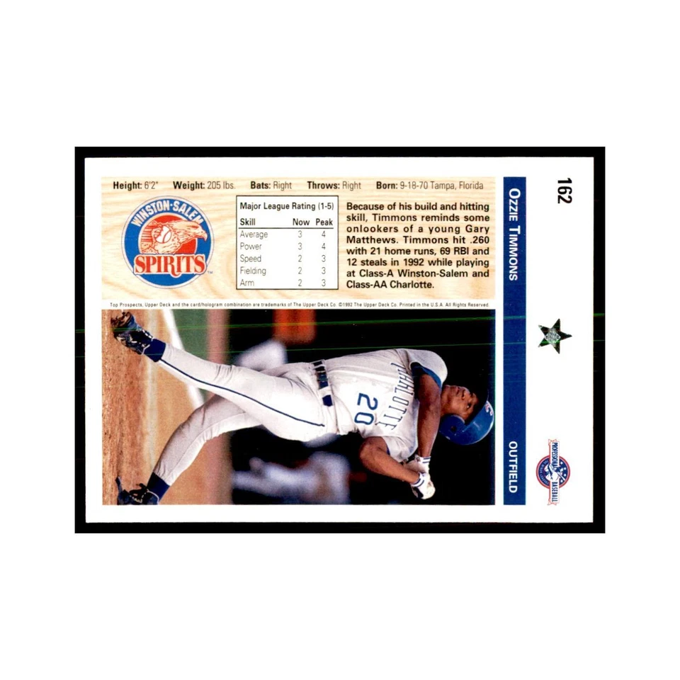Ozzie Timmons 1992 Upper Deck Minor League #162 Baseball Cards Baseball Card NM - Image 2 of 3