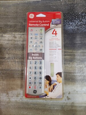 Universal Remote Control 4 Audio Video Devices Backlit Big Buttons Jasco 24929 