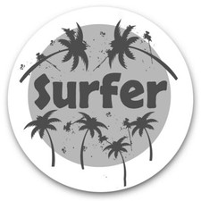 2 x Vinyl Stickers 15cm (bw) - Green Surf Palm Tree Surfer  #40910