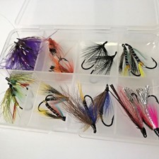 Fly Fishing Salmon Flies 16 Single Hook Size 8-10 Selection with free Box #DR2