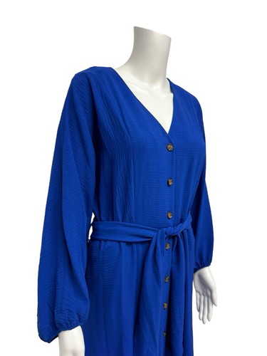 Calvin Klein Women's Long Sleeve Blue V-Neck Button Up Asymmetrical Dress Size 4 - 第 2/15 張圖片