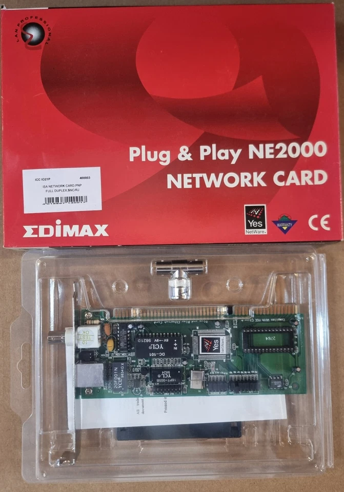 EDIMAX NE2000 ISA Netzwerkkarte PnP 10Mbps BNC RJ45 Full Duplex Retro OVP - Bild 3 von 3