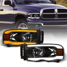 Switchback Sequential For 2002-2005 Dodge Ram Blk Headlights Wdrl Led Tube Bar