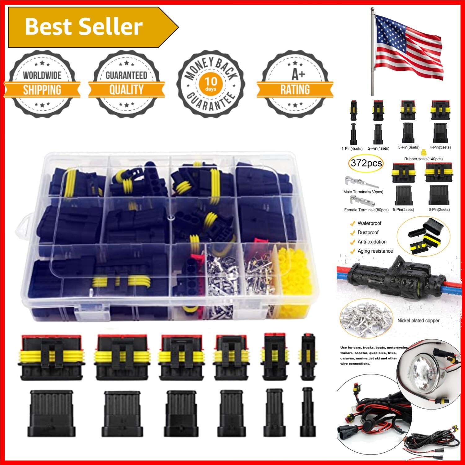 High-Quality 372 Pcs Quick Connect Electrical Terminal Kit for 16-22 AWG Wires