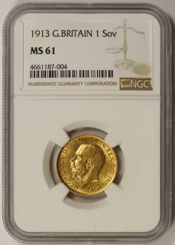 1913 Great Britain Gold 1 Sovereign MS 61 NGC