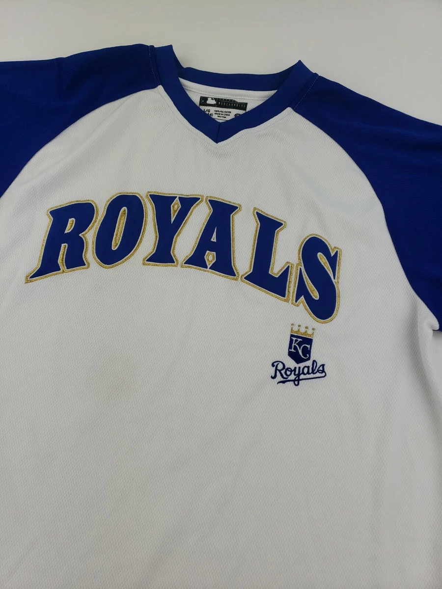 Kansas City KC Royals Genuine Merchandise White Blue Jersey Shirt Large  (42-44)