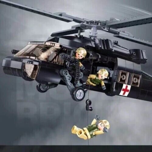 Model Building Blocks for Black Hawk Rescue Helicopter Military MOC Bricks Toys - Picture 5 of 7
