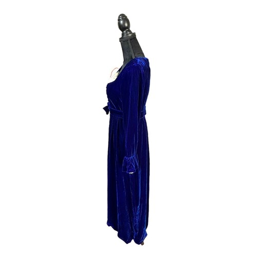 Vintage 70s Lorrie Deb Dress Royal Blue Velvet & Lace Maxi Renaissance Core Sz 3 - Picture 2 of 11
