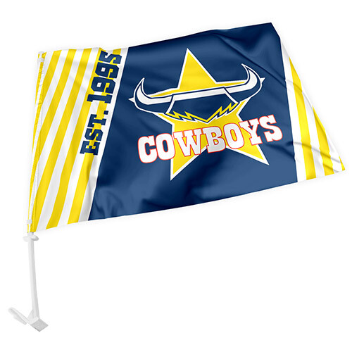 NRL NTH QUEENSLAND COWBOYS WINDOW CAR FLAG WITH POLE - Picture 1 of 1