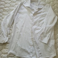 Eton Dress Shirt Men 17.5 44 White Solid Contemporary Fit Button Up Long Sleeve