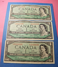 Three 1954 Canada 1 Dollar Replacement Notes - VF30 to EF40 - *A/A , *B/M, *S/O