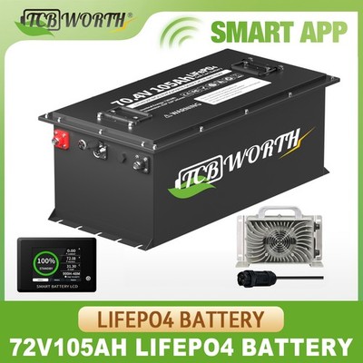 72V 105Ah Golf Cart LiFePO4 Lithium BT Battery 200A BMS+Monitor+80.3V18A Charger