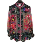 Camilla Silk Sz L Red Dragon Crystal Jewel Neckline Button Shirt Vintage