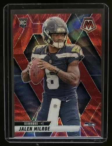 2025 Panini Mosaic Jalen Milroe Rookies RC Red Wave Prizm Rookie #/29 Seahawks