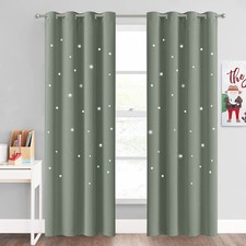 Kids Blackout Curtains for Nursery, Thermal Insulated Window Drapes with Star...