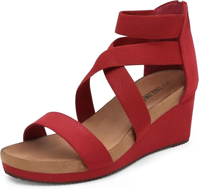 Sandalias de cuña de plataforma DREAM PAIRS para mujer (talla 5) punta abierta, correa elástica para el tobillo Foto 3 de 4