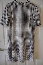 Chaps By Ralph Lauren Black Ivory Houndstooth Mock Neck Stretch Sheath Dress 14