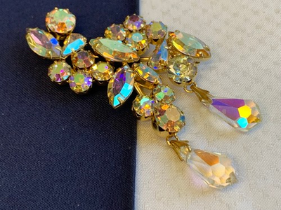 #ad Vtg Kramer Aurora Borealis Rhinestone Brooch Fashion Jewelry Pin *READ* $59.95