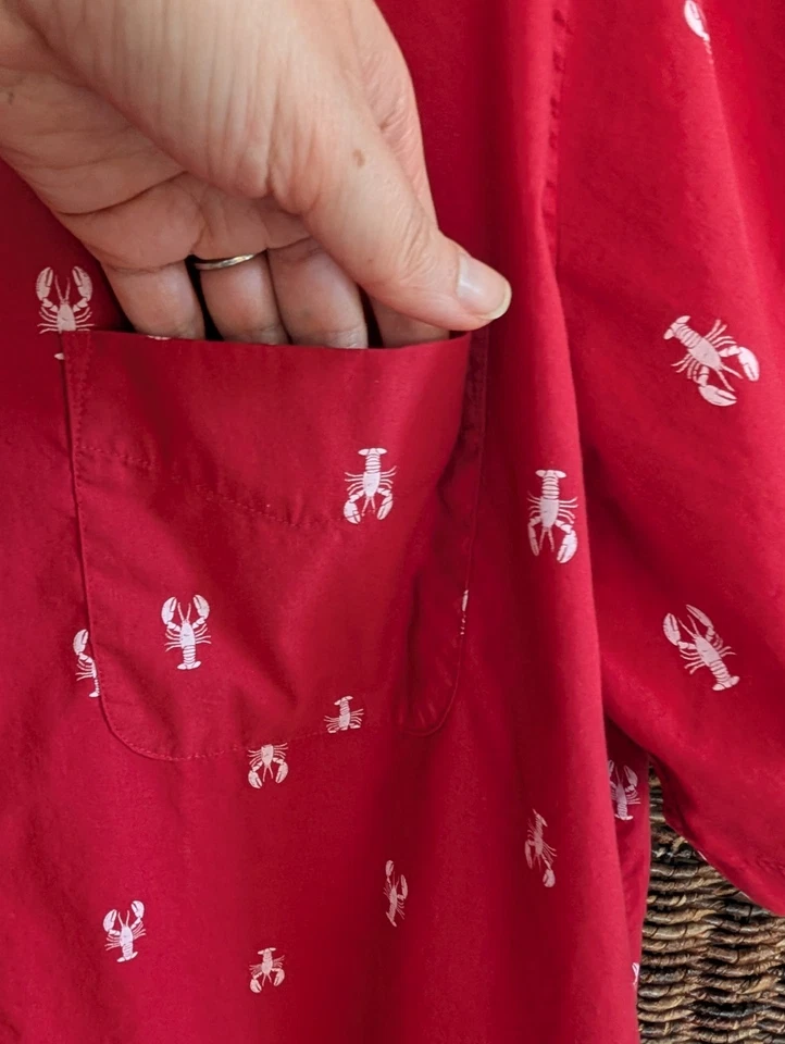 HB Lobster Print Button Up Short Sleeve Collared Shirt Men 1XLT Coastal Nautical - Image 3 of 4