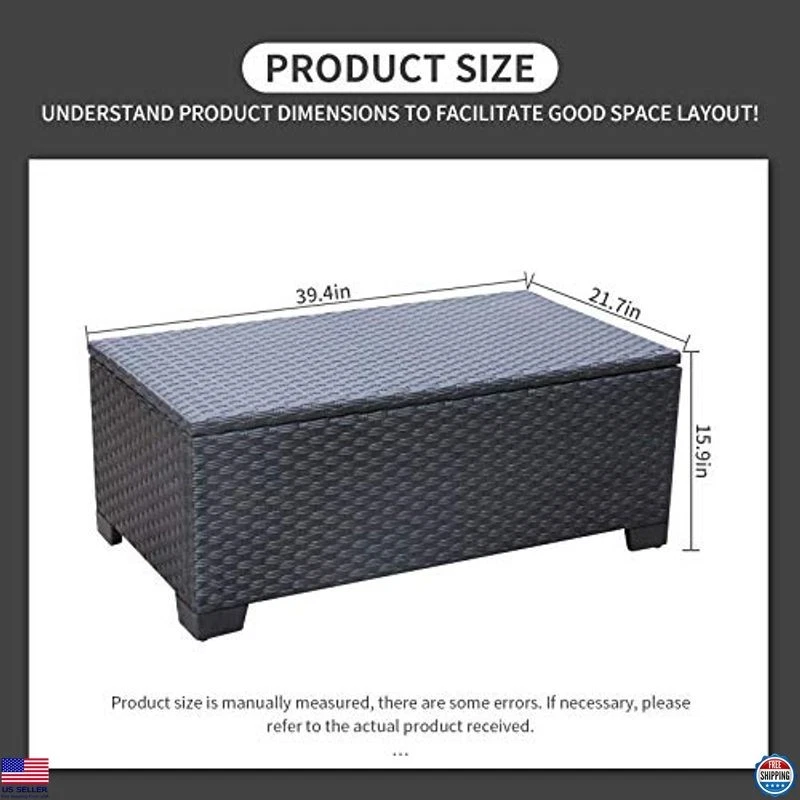 Mesa de centro exterior Rattaner negra con almacenamiento, mimbre para todo tipo de clima, impermeable Foto 2 de 4